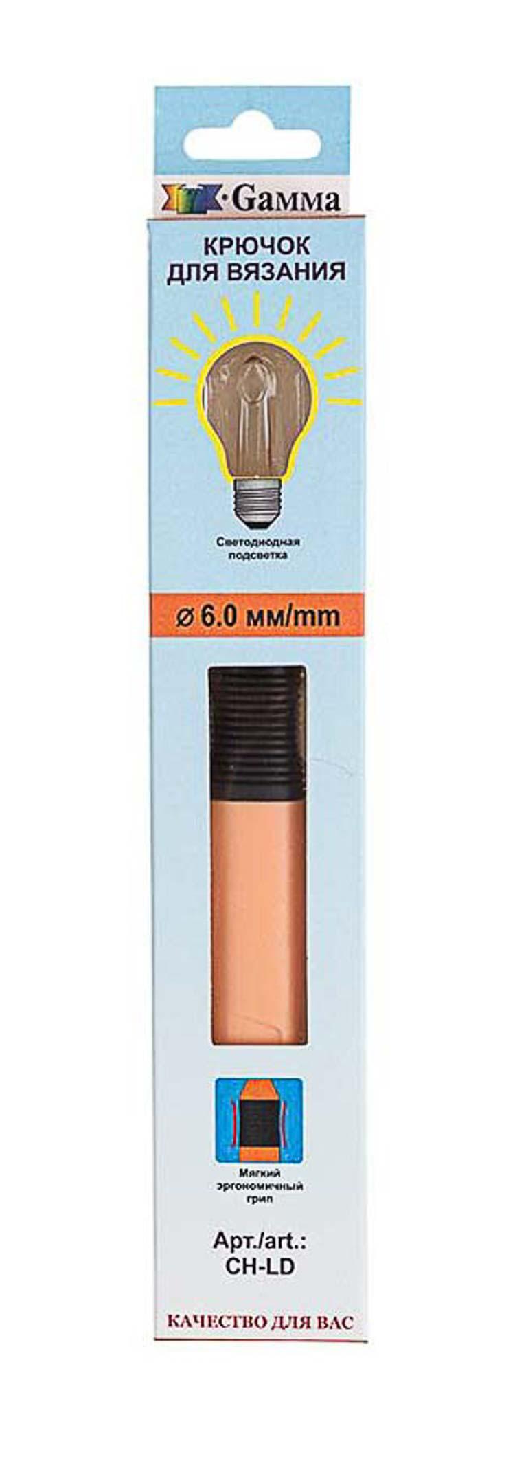Для вязания Gamma CH-LD крючок с подсветкой пластик d 6.0 мм 15.6 см в картонной упаковке с европодвесом