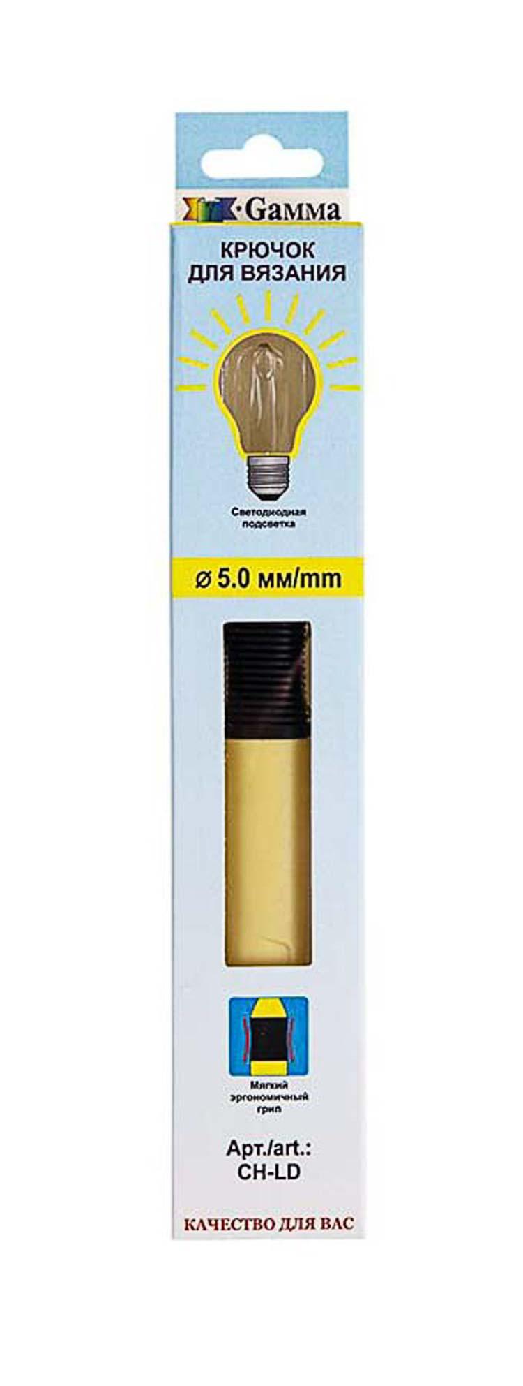 Для вязания Gamma CH-LD крючок с подсветкой пластик d 5.0 мм 15.6 см в картонной упаковке с европодвесом