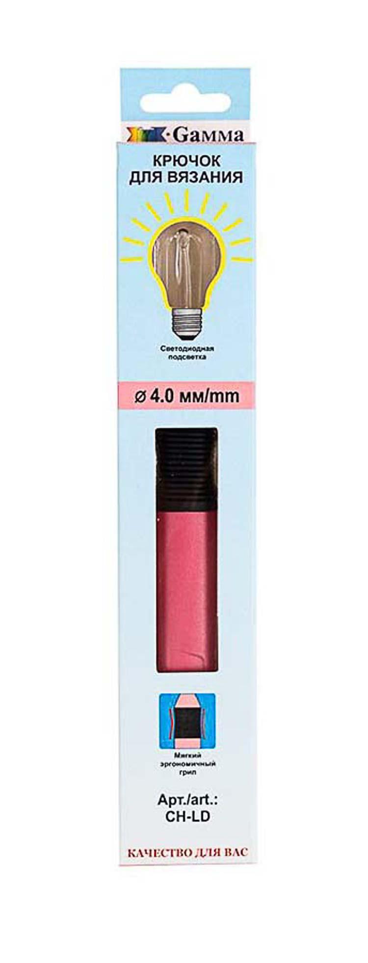 Для вязания Gamma CH-LD крючок с подсветкой пластик d 4.0 мм 15.6 см в картонной упаковке с европодвесом