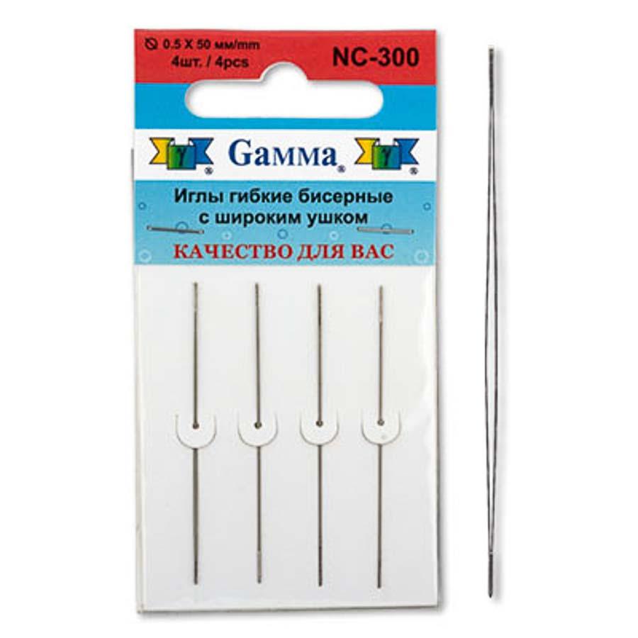 Gamma Иглы гибкие бисерные с широким ушком сталь NC-300 d 0.5 мм 4 шт