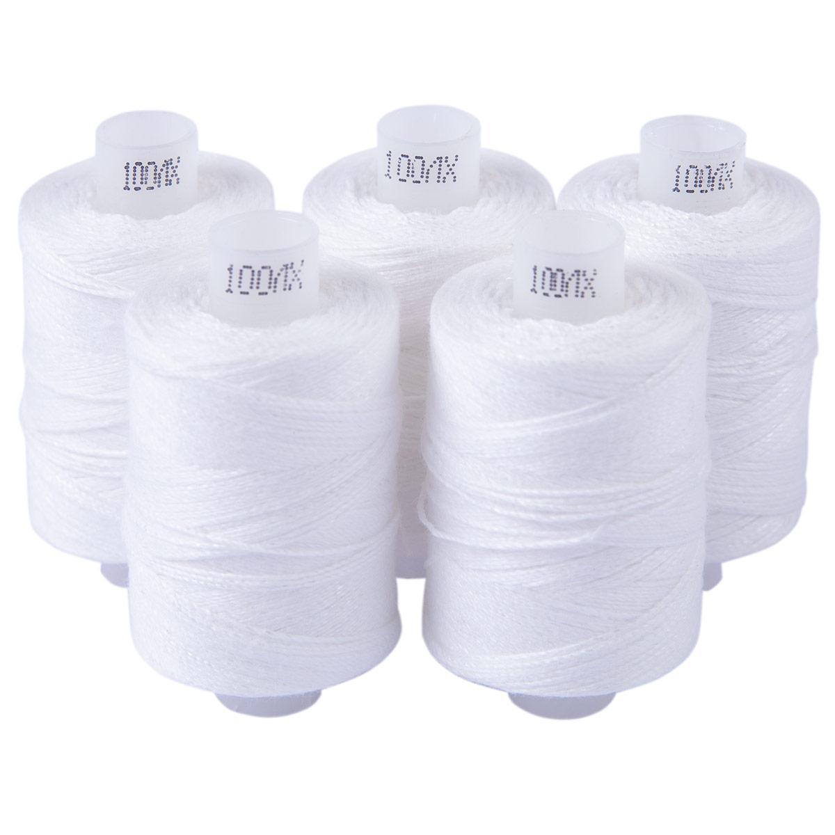 Швейные нитки (армированные) 100 ЛХ 200 м белый 5 шт