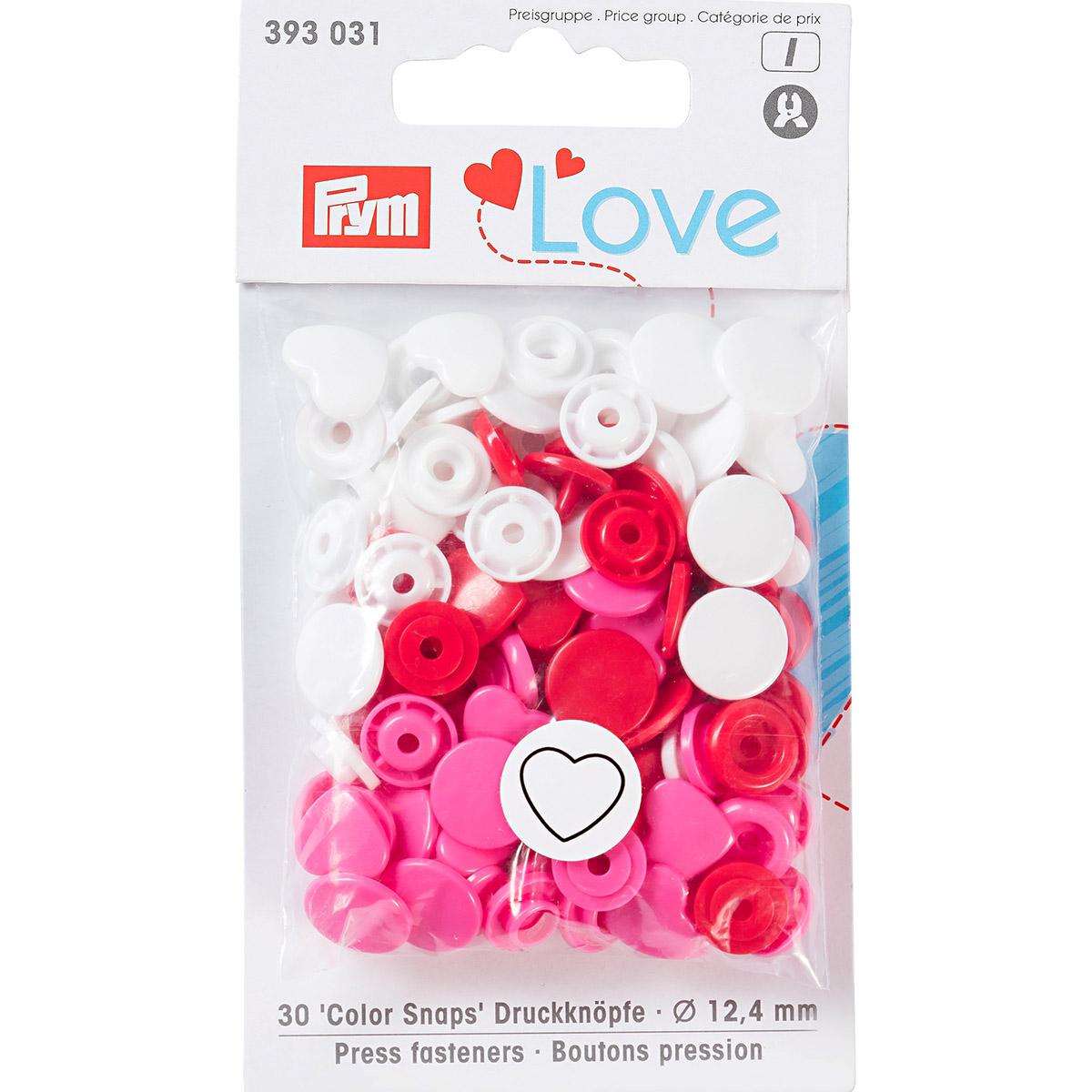 Кнопка "PRYM" 393031 PL Color Snaps"Сердце" пластик d 12.4 мм 30 шт. красный/Белый/розовый