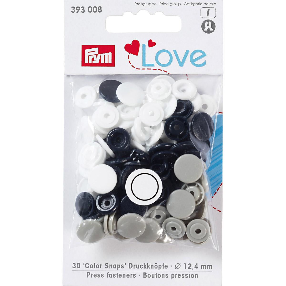 Кнопка "PRYM" 393008 PL Color Snaps пластик d 12.4 мм 30 шт. серый/Белый/т.синий