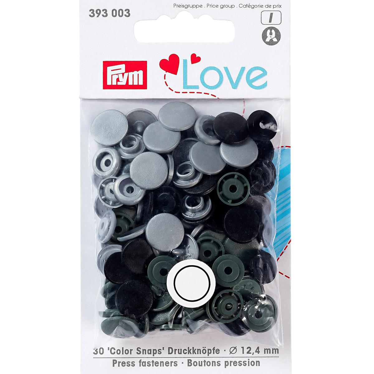 Кнопка "PRYM" 393003 PL Color Snaps пластик d 12.4 мм 30 шт. серый/т.серый/Черный