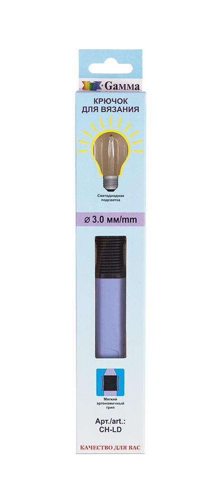 Для вязания Gamma CH-LD крючок с подсветкой пластик d 3.0 мм 15.6 см в картонной упаковке с европодвесом